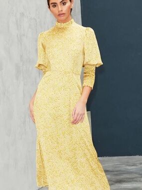 High-Neck Yellow Floral Maxi Dress